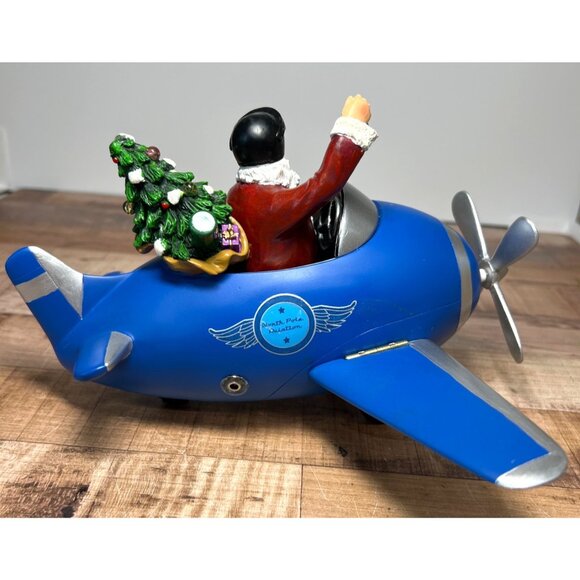 Roman 11.5" Musical Santa Christmas Figure in Blue Plane Rotating Propeller - Picture 4 of 9
